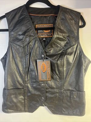First Classics Womens LRG Black Snap Button Down Vest NWT Clawson Motorcycle - Image 1 of 4