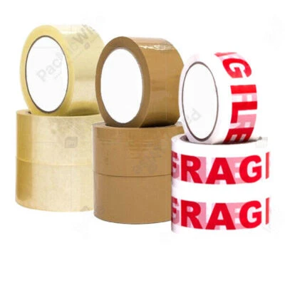 Clear Brown Fragile Parcel Tape Strong Packing Carton Sealing Tape 48mm x 66m - Image 1 of 4