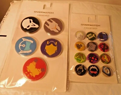 New - Overwatch Large 5 Pack Button Set + 12 Pack Small Button Set-2018 Blizzard - Image 1 of 4