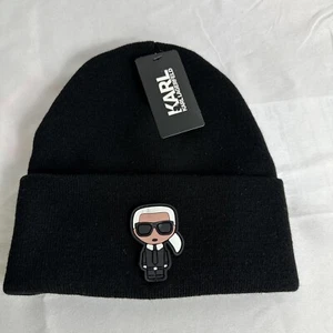 Karl Lagerfeld Paris Wool Blend Beanie Black NWT Unisex - Picture 1 of 3