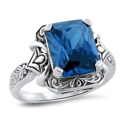 CEYLON BLUE SAPPH CZ 925 STERLING SILVER ANTIQUE STYLE SOLITAIRE RING     #1280 - Image 1 of 4
