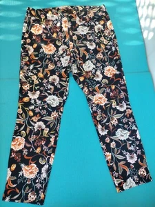 PRESWICK & MOORE Women's Pull On Floral Pants Stretch Skinny Black Multicolor 1X - Picture 1 of 8