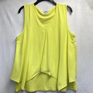 Bar III Chiffon Sleeveless Tiered Tulip Back Blouse Women XXL Yellow Neon V-Neck - Picture 1 of 12