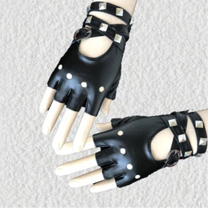 Fingerless Driving PU Leather Gloves Motor Cool Studs Sexy Rock Punk Gloves ZF - Picture 1 of 11