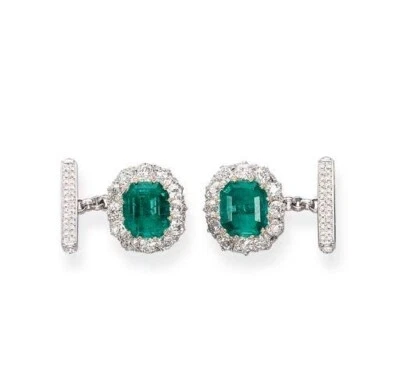 Gemelos estilo halo verde esmeralda con circonita cúbica para hombre en plata 935 Argentium Foto 1 de 4
