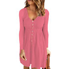 Sleeve Dress Medium Length V Tighten Dress Shirred Fit For Woman(Pink M) BST