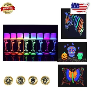 Bright Neon Acrylic Paint Set with 8 Colors - Perfect for Blacklight Parties - Picture 1 of 8