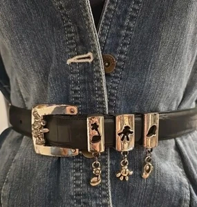 Brighton Mickey Co. Women's Belt Black Leather Silver Buckle Ornamental Size S. - Picture 1 of 9