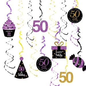 Qian's Party 50th Birthday Decorations for Women Purple Gold Black Purple Gol... - Picture 1 of 9