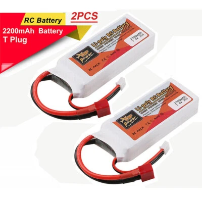 2PCS ZOP Power 7.4V 2200mAh 35C 2S Lipo Battery T Plug For RC Racing Drone Car - Image 1 of 4