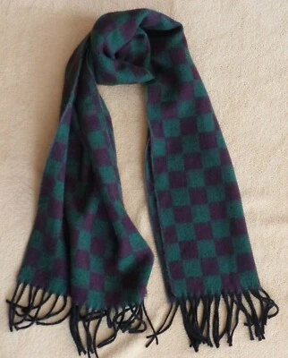 Buffalo check acrylic scarf, green and blue violet, super soft, 12" x 60" - Image 1 of 4
