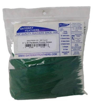 100 Pack Gateway Feathers 5" Left Wing: Parabolic Forest Green 500LPSGN-100 - Image 1 of 3