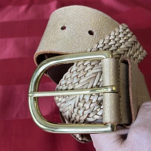 Linea Pelle Vintage Metallic Gold Woven Leather Belt Brass Hardware Size Medium - Picture 1 of 7
