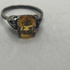 Vintage Sterling Silver Square Orange Stone Ring Size 5.5, 925 - Picture 1 of 6