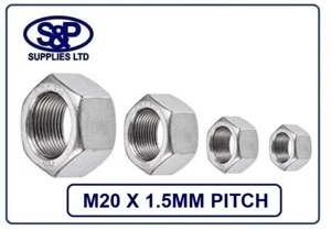 M20 X 1.5MM FINE PITCH HEX FULL NUT 20MM x 1.5MM PITCH ZINC PLATED GR 8 - Picture 1 of 1