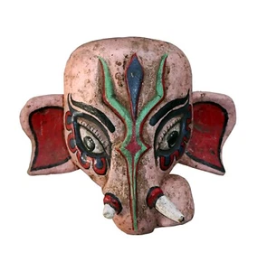 Handcrafted Antique Wooden Mask Lord Ganesha Hand Carved Tribal Hanging Wall Art - Picture 1 of 12