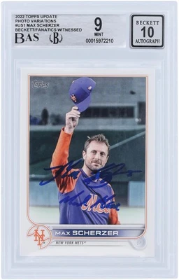 Max Scherzer Mets Signed 2022 Topps Update Photo Variation BAS 9/10 Card w/Insc - Image 1 of 3