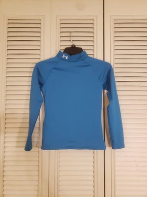 Youth Girls Under Armour ColdGear Mock Neck Long Sleeve Blue Fitted Shirt Size M - Image 1 of 4