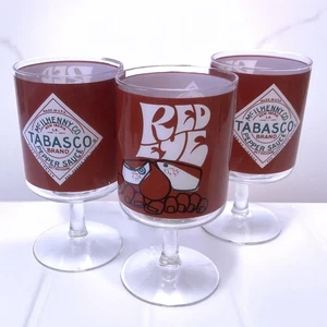 Vintage 1970 Tabasco Red Eye Glass 10 Ounce Cocktail Glasses Set of 3 - Picture 1 of 6