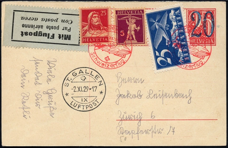 Zeppelin 1929 Schweiz Zürich Dübendorf Ganzsache St. Gallen Si 46 / 2511 - Bild 1 von 1