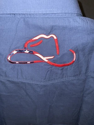 Resistol Rodeo Gear Shirt Mens X-Large Blue Button Up Flag Embroidered Cowboy - Image 1 of 4