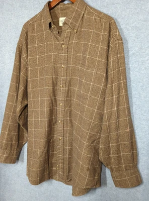 GH Bass Co Flannel Shirt Men 2XL Brown Plaid Windowpane Lg Sleeve Cozy Weekend - Image 1 of 4