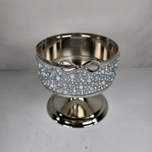 Bath and Body Works 3 Wick Candle Holder Glitter Pearls Bow Rhinestones Pedestal - Picture 1 of 7