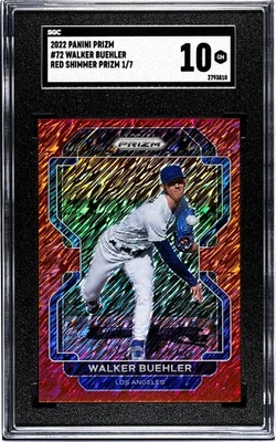 2022 Panini Prizm #72 Walker Buehler RED SHIMMER PRIZM /7 SGC 10 GEM MINT (1/7) - Image 1 of 2