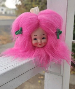 Makellose Vintage Baby Puppe Gesicht Kleenex Halter Hot Pink Haare 1960-70er Kitschig - Bild 1 von 14