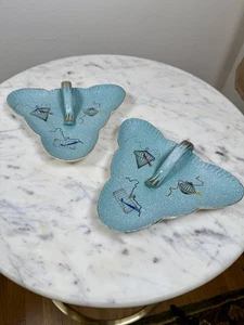 MCM Rosenthal ATOMIC BIRDCAGE Tidbit Candy Dish Turquoise Raymond Loewy Set Of 2 - Picture 1 of 5