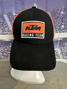 KTM Racing Team Hat Cap Black Orange Rubber Patch Motorcycle OSFM New - Picture 1 of 7