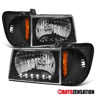 Fits 1992-2007 Ford Econoline Van Black LED Headlights+Corner Parking Lamp+Amber Foto 1 de 4