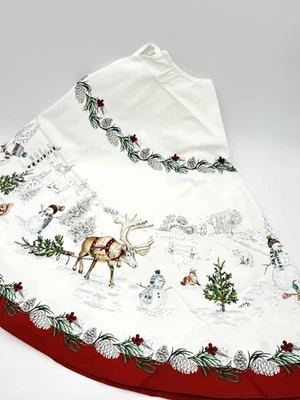 Williams Sonoma Snowman Christmas Tree Skirt 70" Round Red White Cotton SAMPLE - Image 1 of 4
