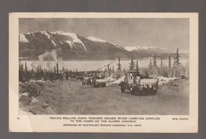 Alaska 1942 ALCAN HIGHWAY Construction SUPPLY TRUCKS Donjek River US ARMY B1 - Picture 1 of 2