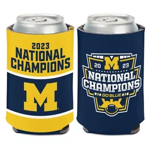 MICHIGAN WOLVERINES 2023 NATIONAL CHAMPIONS GO BLUE 2 SIDED CAN HOLDER WINCRAFT - Picture 1 of 1