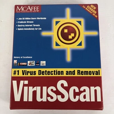 McAfee Virus Scan CD rom Win 98 95, NT workstation, 3.1, DOS, & OS/2 NEW SEALED - Image 1 of 3