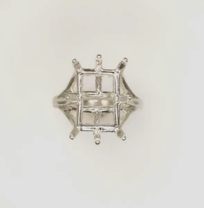 14 x 10 mm Emerald Cut 8 Prong Cathedral Shank Sterling Silver Ring Setting - Picture 1 of 3