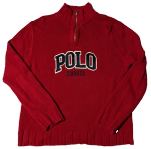 Vintage Polo Jeans Ralph Lauren Damen Medium rot 1/4-Reißverschluss Stehkragen Spruch Pullover - Bild 1 von 17