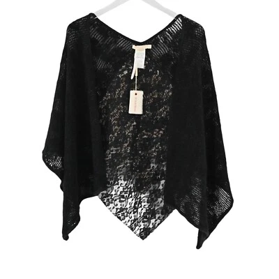 ANTHROPOLOGIE Poncho Mujer Talla M CECILIA PRADO Negro Floral Envoltura Metálica NUEVO Foto 1 de 4