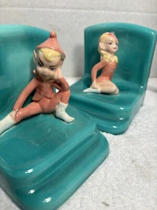 Paar Pixie Elfe Keramik Buchstützen Holland Form 60er Jahre - Bild 1 von 11