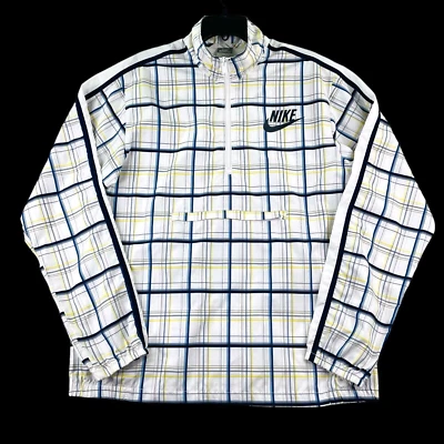 Chaqueta cortavientos Nike 1/4 cremallera para hombre talla M blanca a cuadros bolsillo ligero Foto 1 de 4