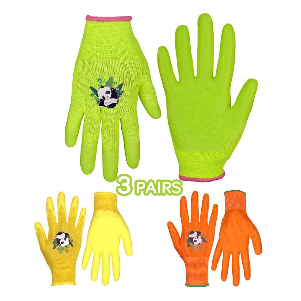 HANDLANDY 3 Pairs Age 2-13 Kids Gardening Gloves Nitrile Coated Outdoor Gloves - Image 1 of 4