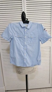 H&M Boy's L.O.G.G. Blue short sleeve Button Down Shirt Preowned Size 9-10 Cute! - Picture 1 of 8