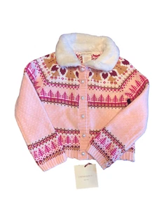 Cynthia Rowley girls pink gingerbread holiday fair isle cardigan sweater xs(4) - Picture 1 of 6