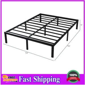 King Bed Frame, 14" Heavy Duty Platform, No Box Spring Needed, Steel Slats, Blac - Picture 1 of 10