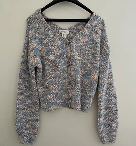 Jessica Simpson Confetti Knit Pastel Rainbow Fairy V Neck Cardigan- Large - Picture 1 of 9