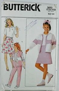 Butterick 3652 Patrón de Costura Niñas Adolescentes Chaqueta Chaleco Falda Pantalones TALLA 12 14 FF - Imagen 1 de 3