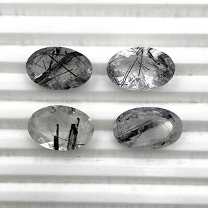 Natural Black Rutile Quartz Oval Cut Stone Lot 4 Pcs 12*18.5 MM 38.3 CT - Picture 1 of 3