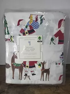 Pottery Barn Kids Organic Flannel Jolly Santa Christmas Full Sheet Set - Picture 1 of 4