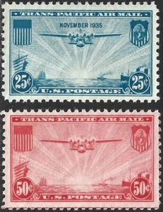 2 U.S. Airmail Stamps from 1935-1937. Scott C20 (MNH-OG) and C22 (MLH-OG)  (341) - Picture 1 of 2
